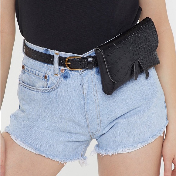 Nasty Gal Handbags - Black Belt Bag- Crocodile Embossed